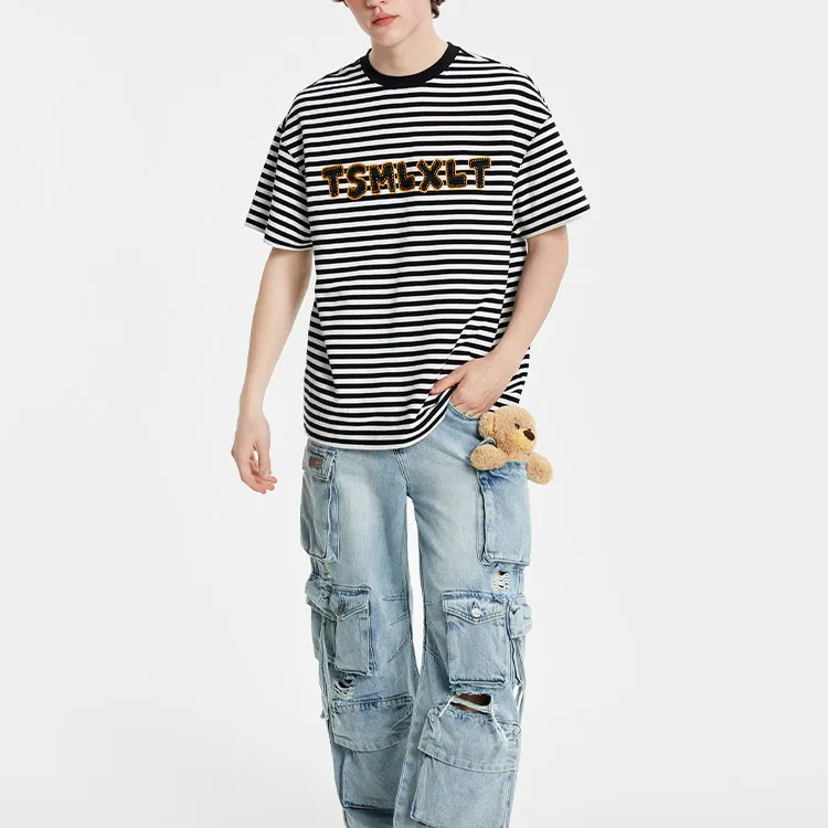 TSMLXLT T Shirt Unisex Black White Stripes-1