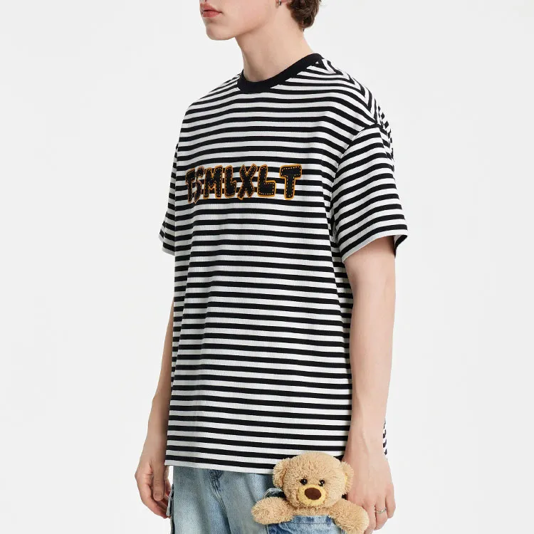 TSMLXLT T Shirt Unisex Black White Stripes-3