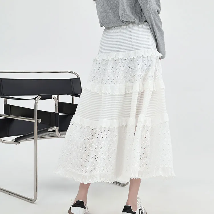 Kazakhstan Casual Long Skirts Women's White-1