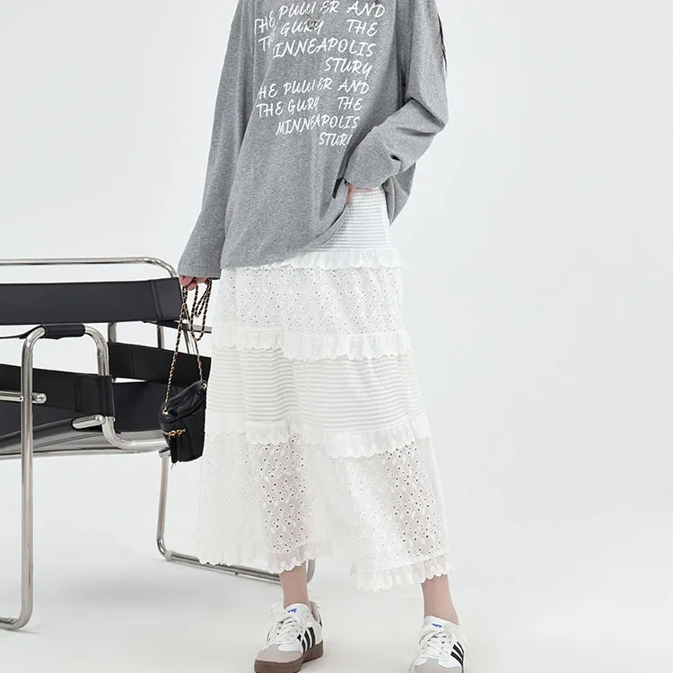 Kazakhstan Casual Long Skirts Women's White-0
