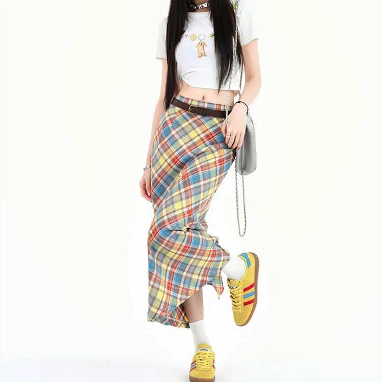 Kazakhstan Casual Long Skirt Women's Plaid-5