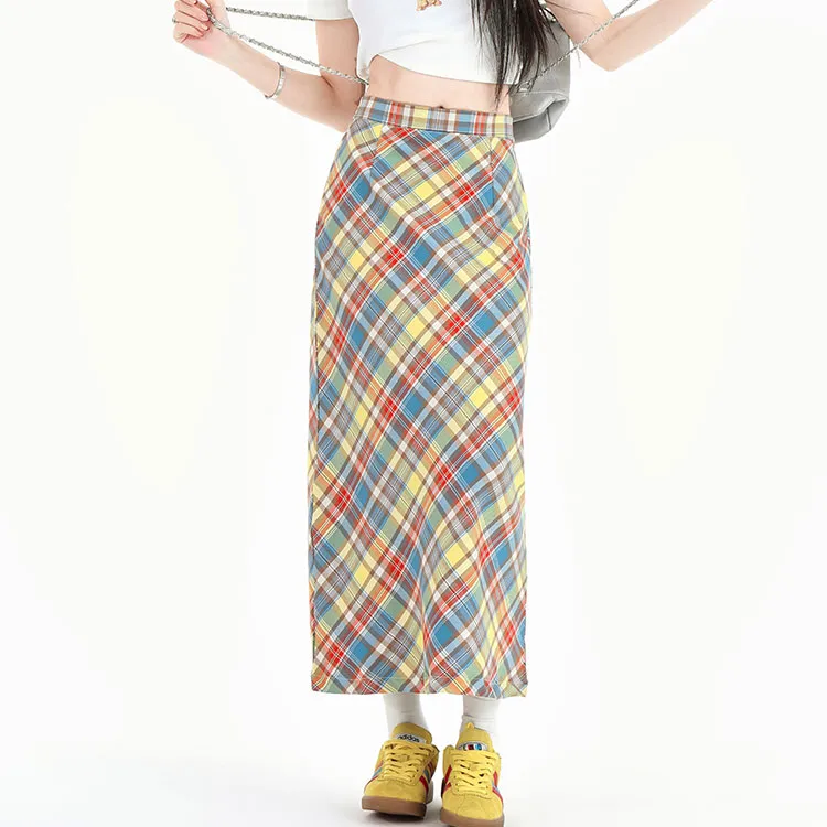 Kazakhstan Casual Long Skirt Women's Plaid-2