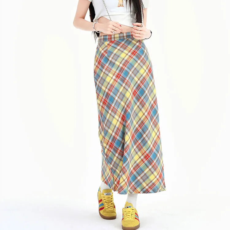 Kazakhstan Casual Long Skirt Women's Plaid-3