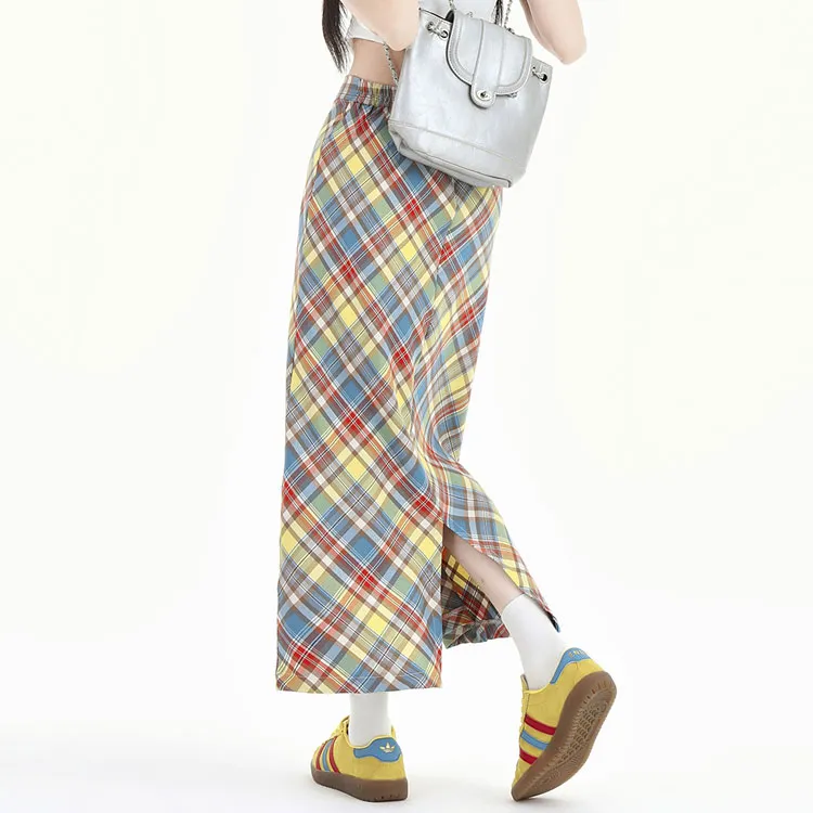 Kazakhstan Casual Long Skirt Women's Plaid-4