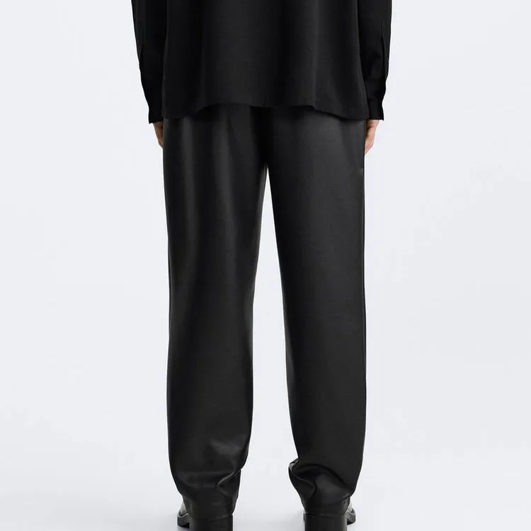 ZARA Leather Pants Men Black-2