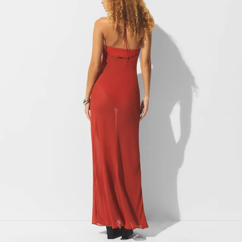 SKIMS SHEER COVER UPS LONG HALTER DRESS Slip Dress Women's-2