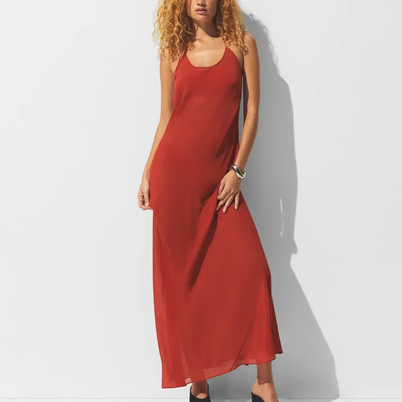 SKIMS SHEER COVER UPS LONG HALTER DRESS Slip Dress Women's-1