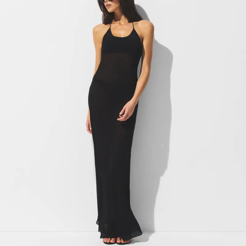 SKIMS SHEER COVER UPS LONG HALTER DRESS Slip Dress Women's-2