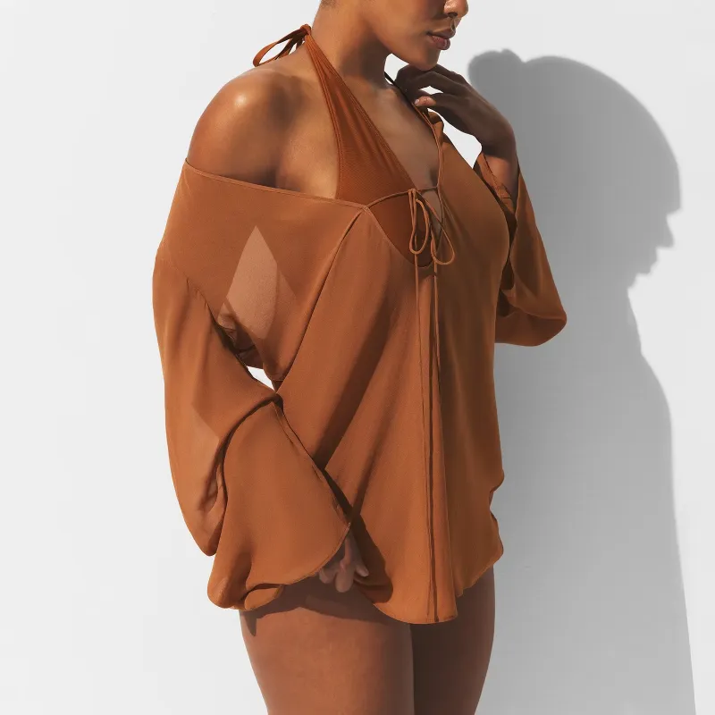SKIMS SHEER COVER UPS LONG SLEEVE MINI DRESS Long Sleeved Dress Women's-3