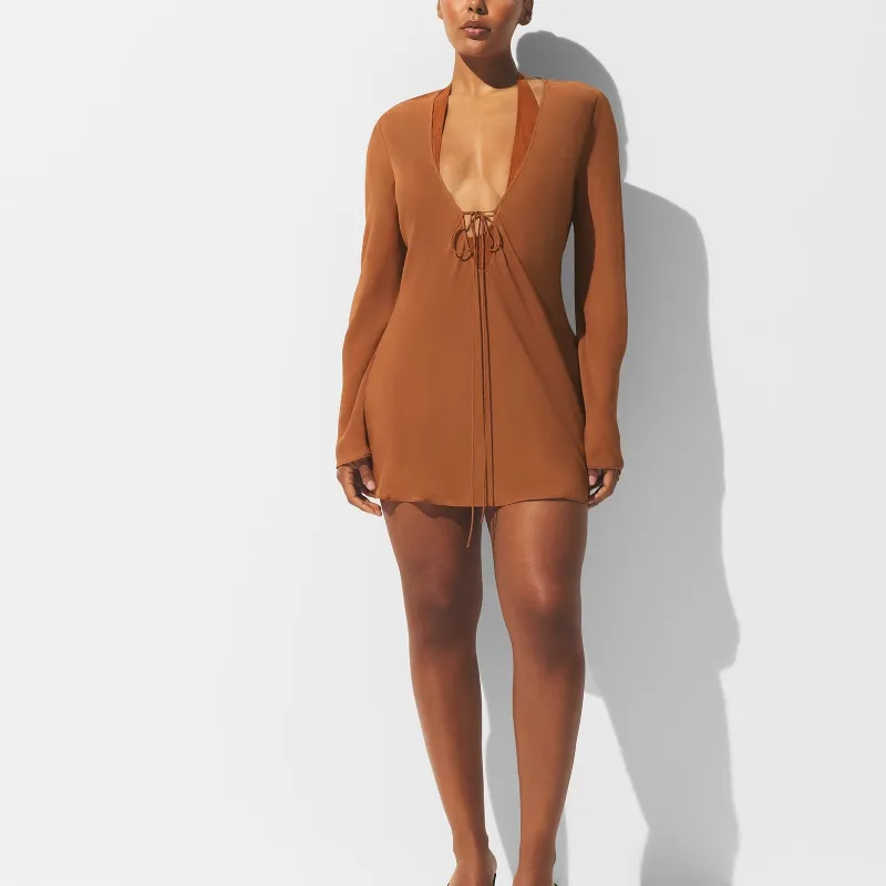 SKIMS SHEER COVER UPS LONG SLEEVE MINI DRESS Long Sleeved Dress Women's-1