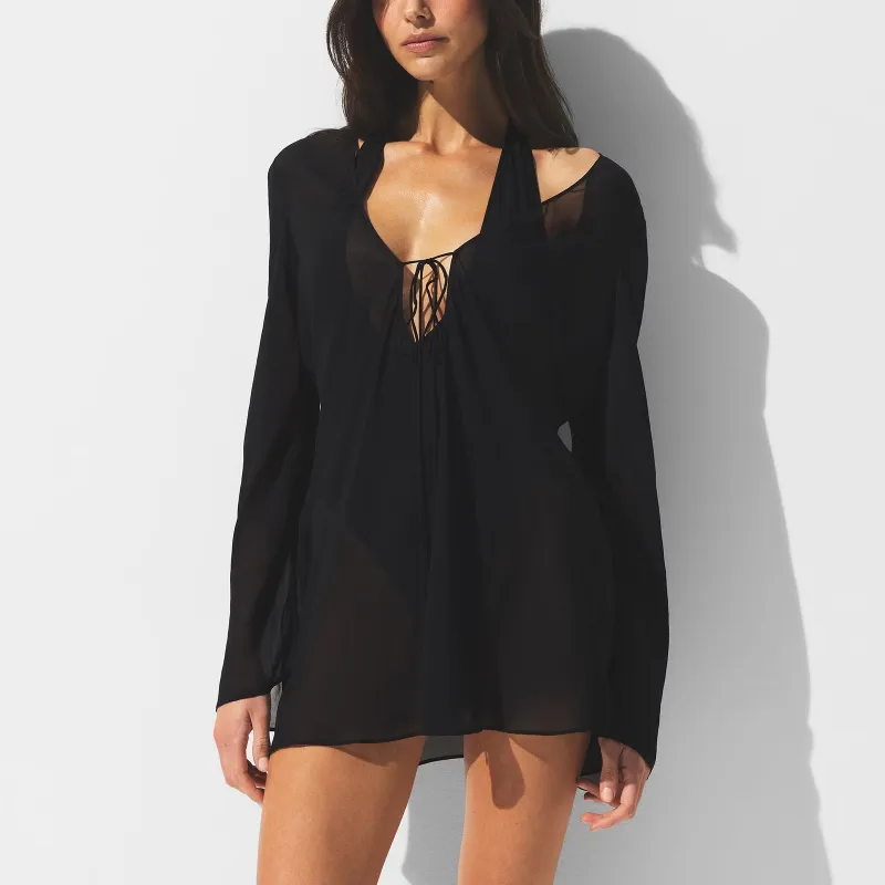 SKIMS SHEER COVER UPS LONG SLEEVE MINI DRESS Long Sleeved Dress Women's-1
