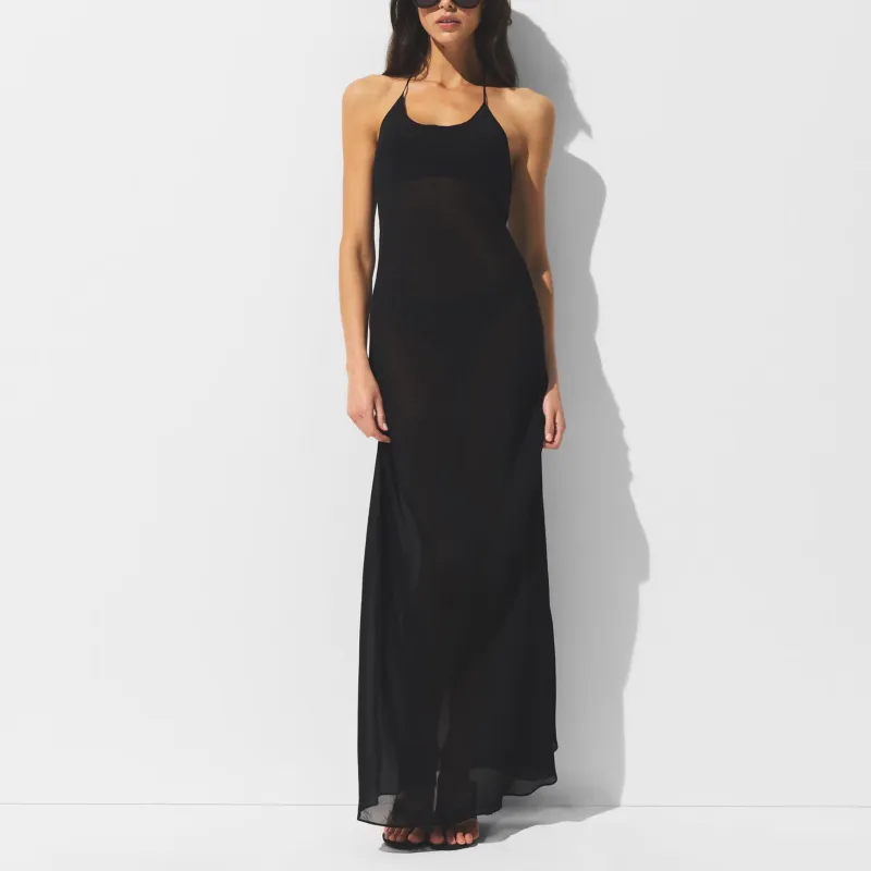 SKIMS SHEER COVER UPS LONG HALTER DRESS Slip Dress Women's-1