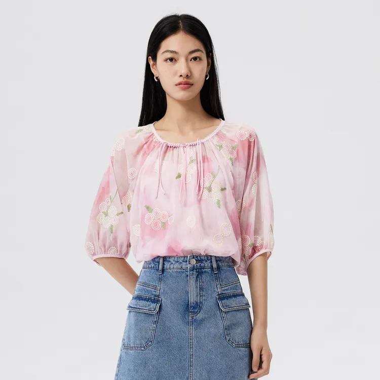 SHUIYUNJIAN Shirt Women's Light Pink Floral-2