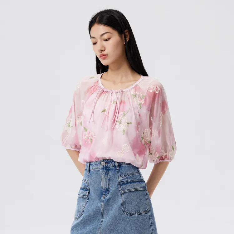 SHUIYUNJIAN Shirt Women's Light Pink Floral-3