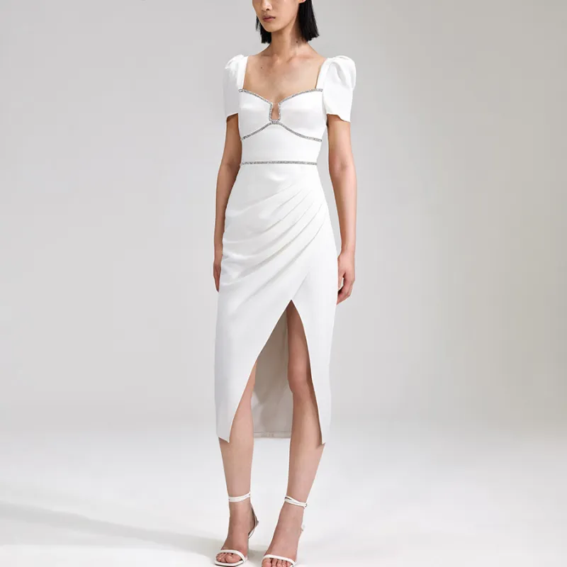 Self portrait Short Sleeved Dress Women's Pure White-2