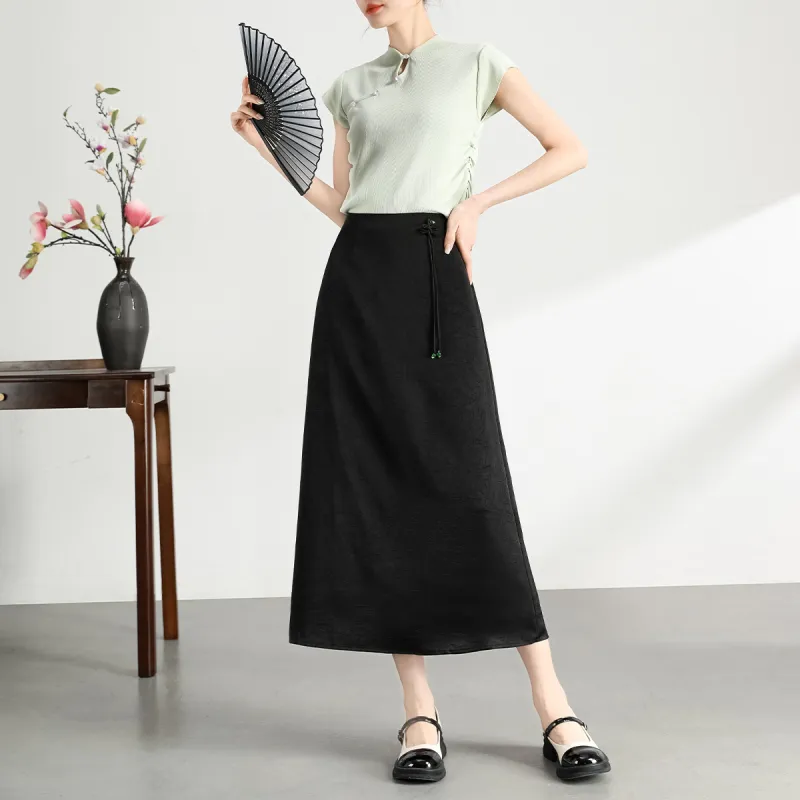 TERRE BLEUE Casual Long Skirt Women's Black-2