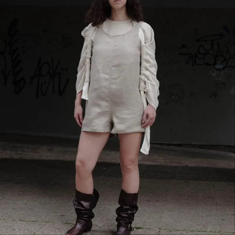 BASERANGE SS24 Tank Romper - Hemp Jumpsuit Women's Undyed/Unbleached-1