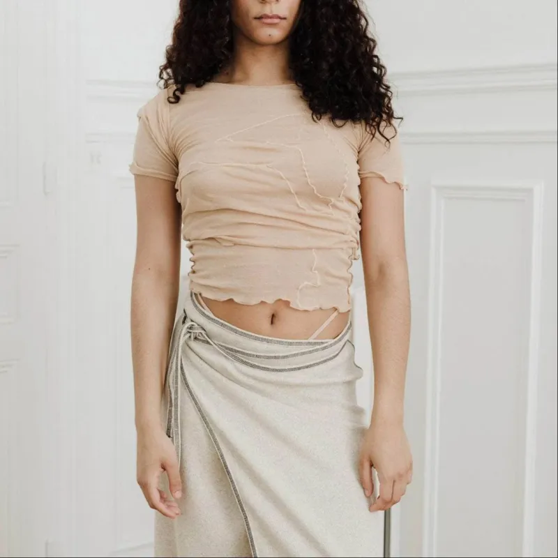 BASERANGE SS24 Aroostook Tee Shirt - Organic Cotton T-Shirt Women's Rosy Camel/Rose Camel-1