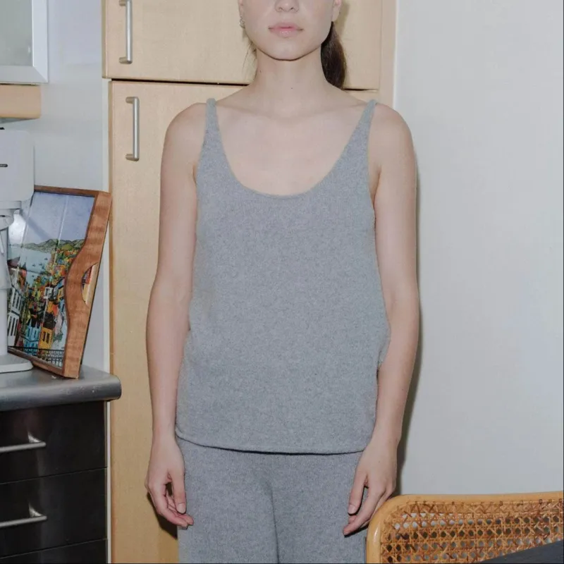 BASERANGE SS24 Rim Tank - Recycled Cashmere Camisole Women's Grey Melange-1