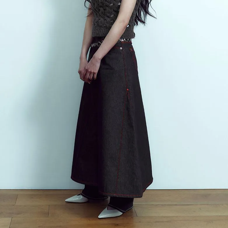 Kirsh x TRUERELIGION SS24 Denim Long Skirts Women's Dark Blue-2