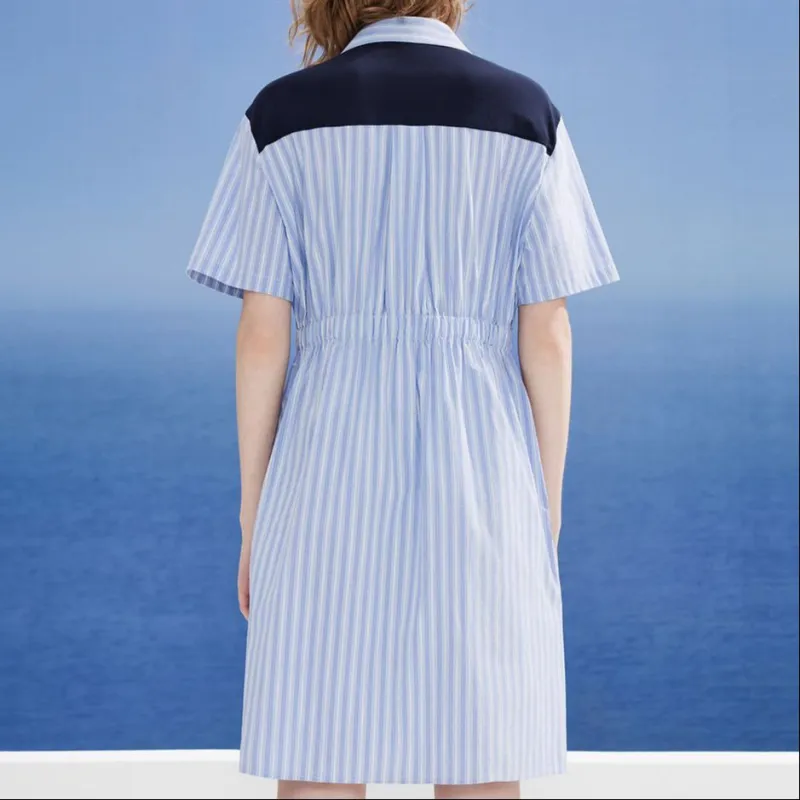 DKNY SS24 Short Sleeved Dress Women's Blue Stripes Pattern-2