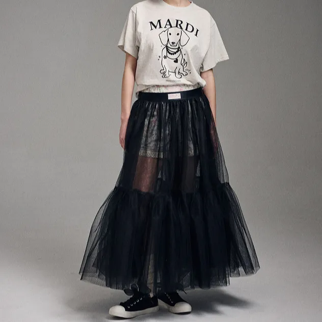 MARDI MERCREDI SS24 Casual Long Skirt Women's Diamond Black-1