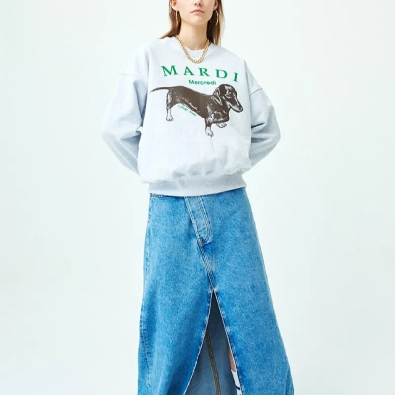 MARDI MERCREDI Sweatshirt Korean Style Women's Gray-1