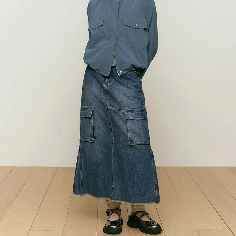 Kirsh FW24 Denim Long Skirt Women's Dark Blue-1