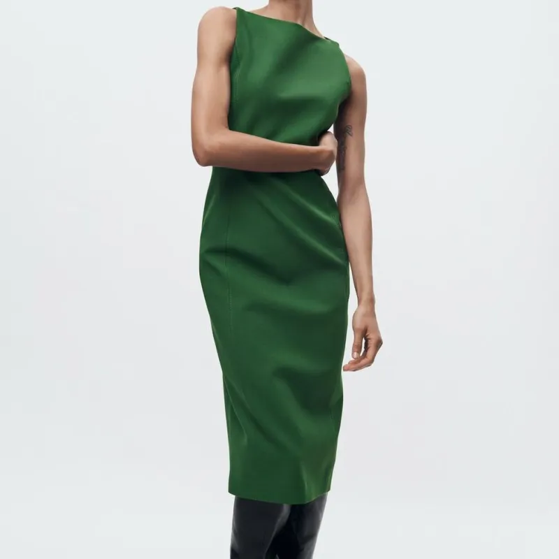 ZARA Sleeveless Dress Women's Green-1