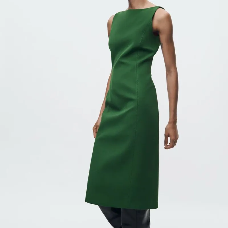 ZARA Sleeveless Dress Women's Green-2