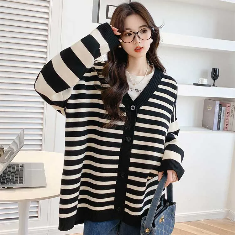 Mokana Knitwear Women's Black Beige Stripes-1