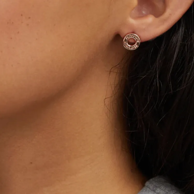 COACH Brass, Resin, Glass, Cubic Zirconia, Titanium Post Stud Earrings Women's Rose Gold-2