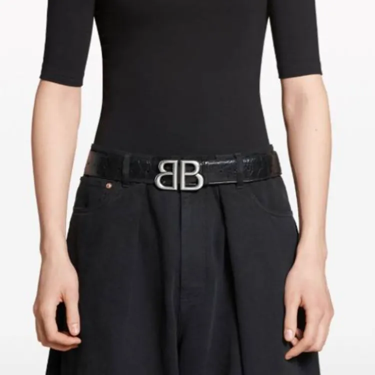 Balenciaga Calfskin Leather Belts Men's Black -1