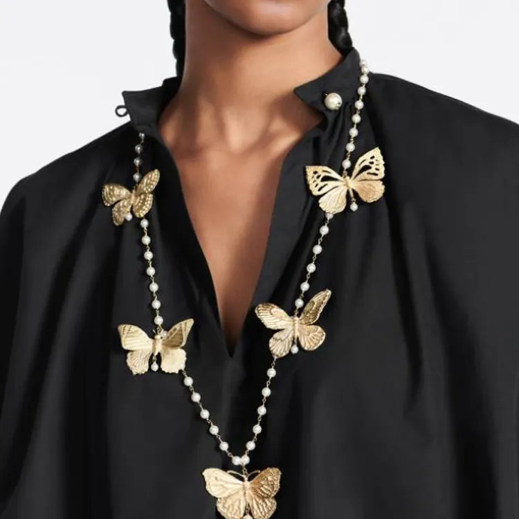 DIOR Metal, Resin Pearl Necklaces Women's Matte Gold-2