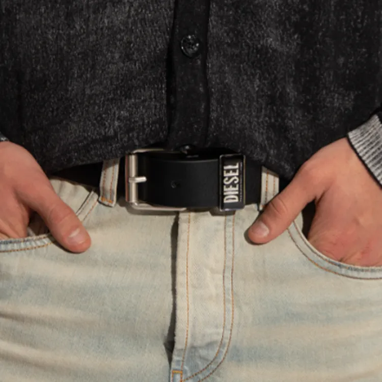 DIESEL B Glossy Logo Plaque Belt-4