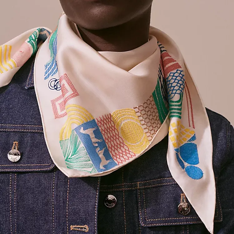 HERMES Silk Scarves Women's White-2