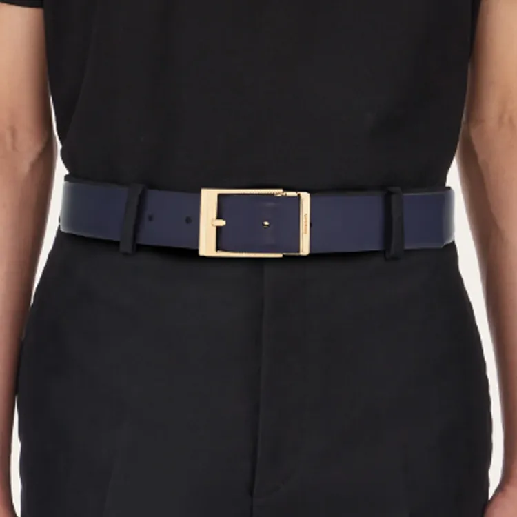 FERRAGAMO Letter Logo Pin Buckle Leather Belts Men's Blue-1
