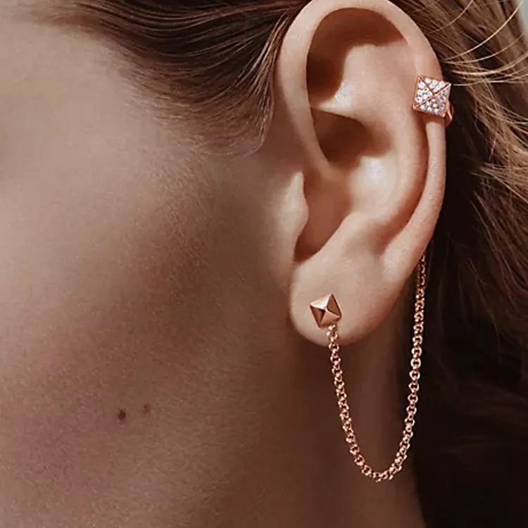 HERMES 18K Rose Gold Diamond Earrings Women's Gold-1