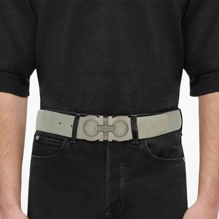 Ferragamo Gancini Buckle Suede Belt-2