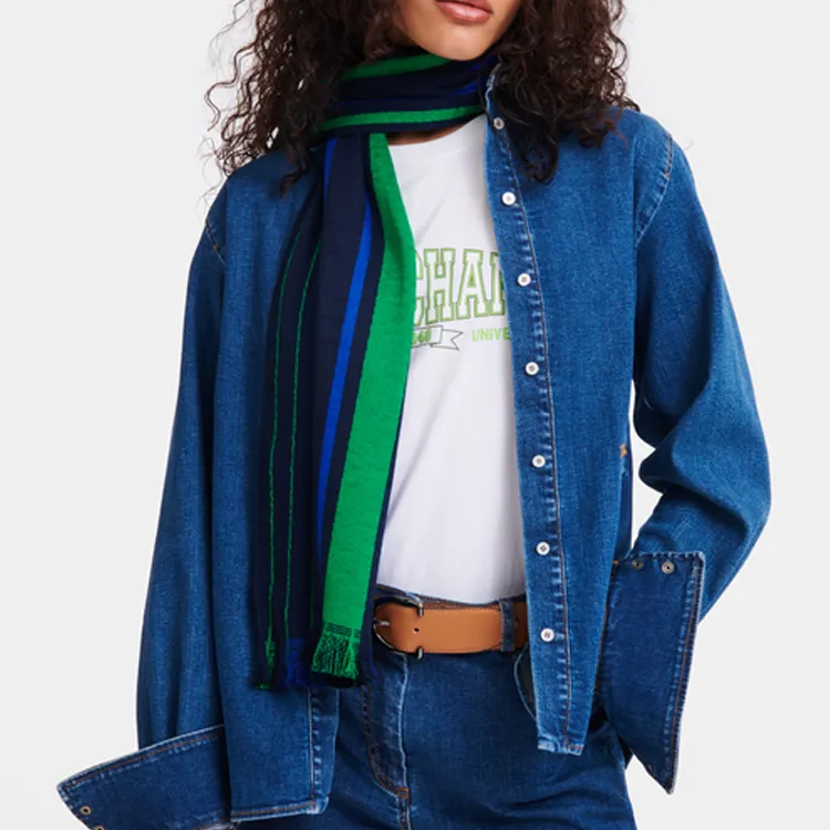LONGCHAMP Wool Knit Scarves Women's Blue-1