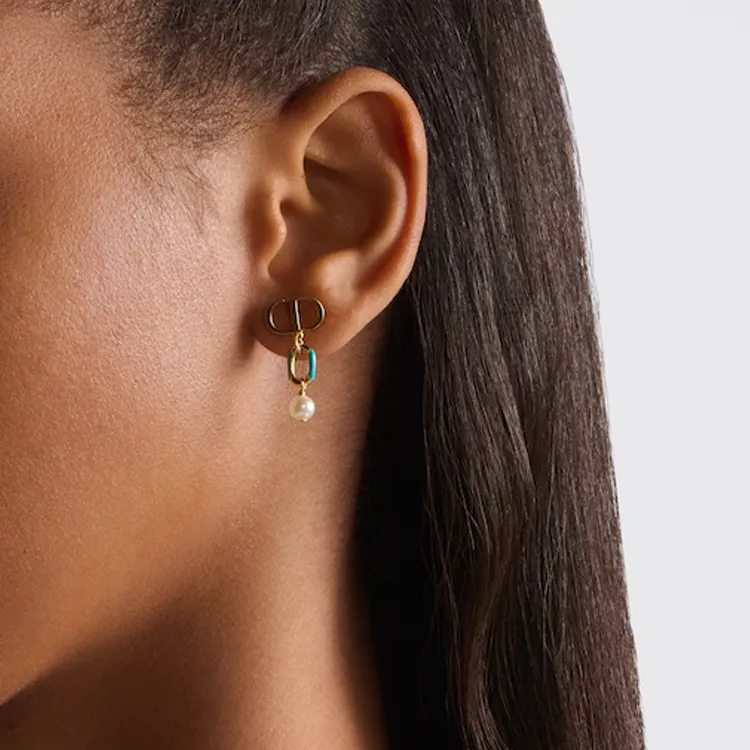 DIOR Metal Resin Pearl Earrings Women's Gold-4