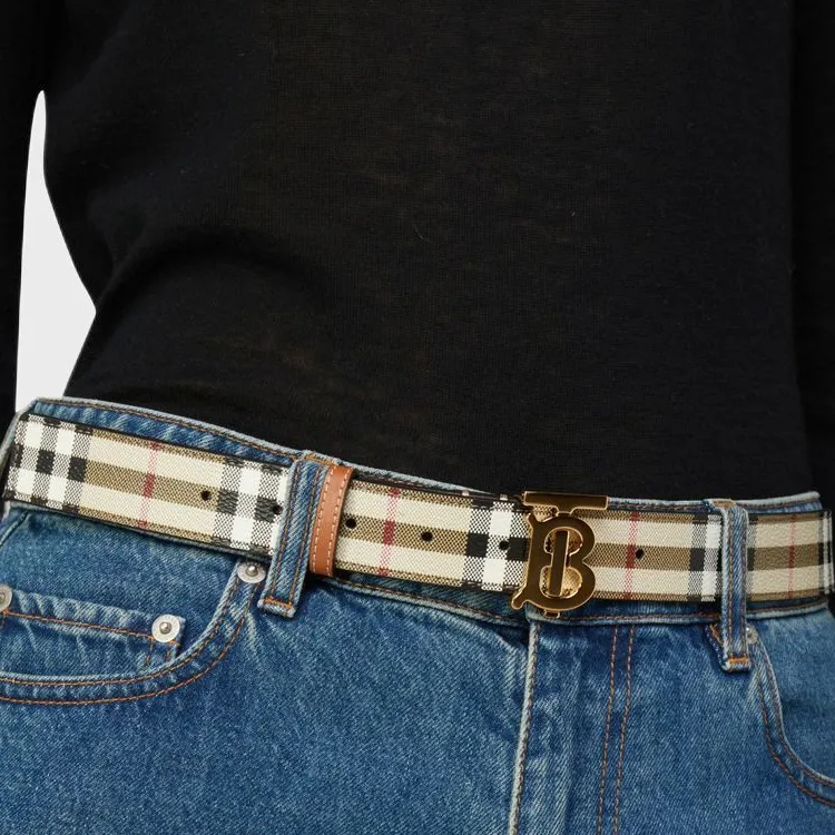 Burberry Leather, Gold Plated Leather Belts Women's Brown Width 3.5CM-2