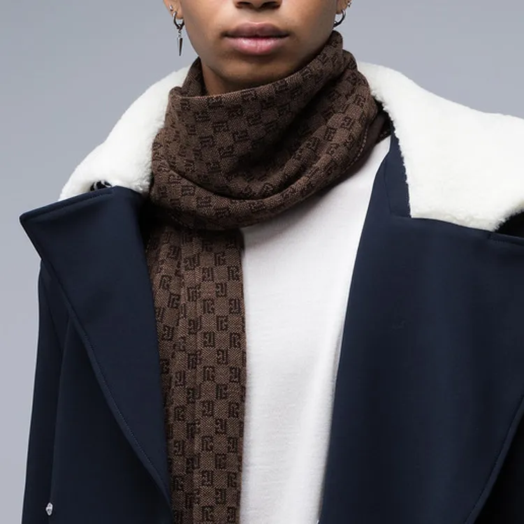 BALMAIN Wool, Leather Knit Scarves Men's Brown-1