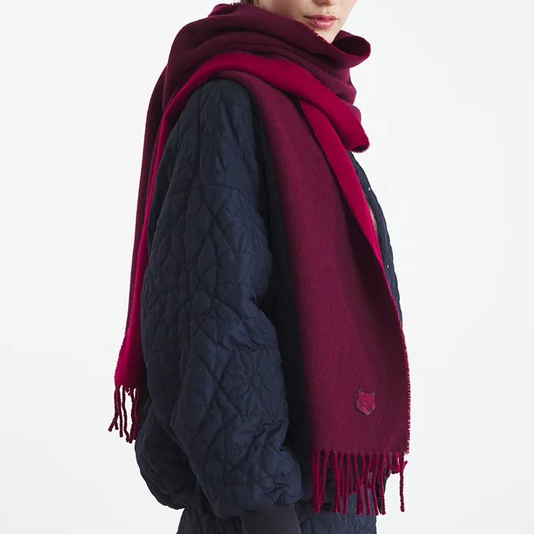 Maison Kitsune Bold Fox Head Patch Fringed Scarf-2