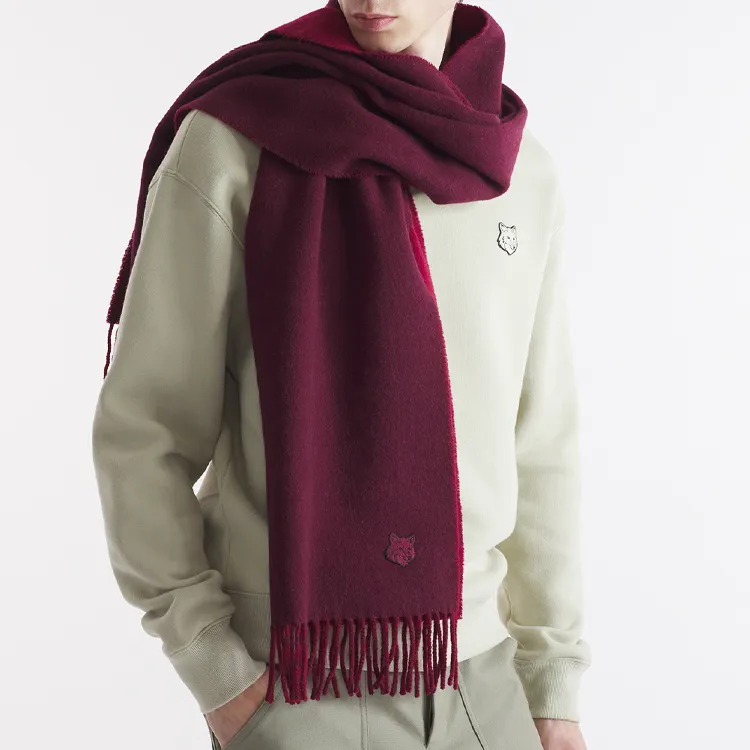 Maison Kitsune Bold Fox Head Patch Fringed Scarf-3