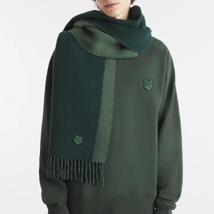Maison Kitsune Bold Fox Head Patch Fringed Scarf-4