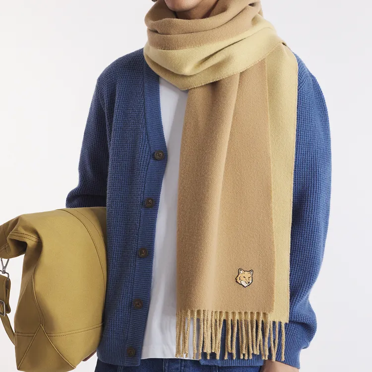 Maison Kitsune Bold Fox Head Patch Fringed Scarf-2