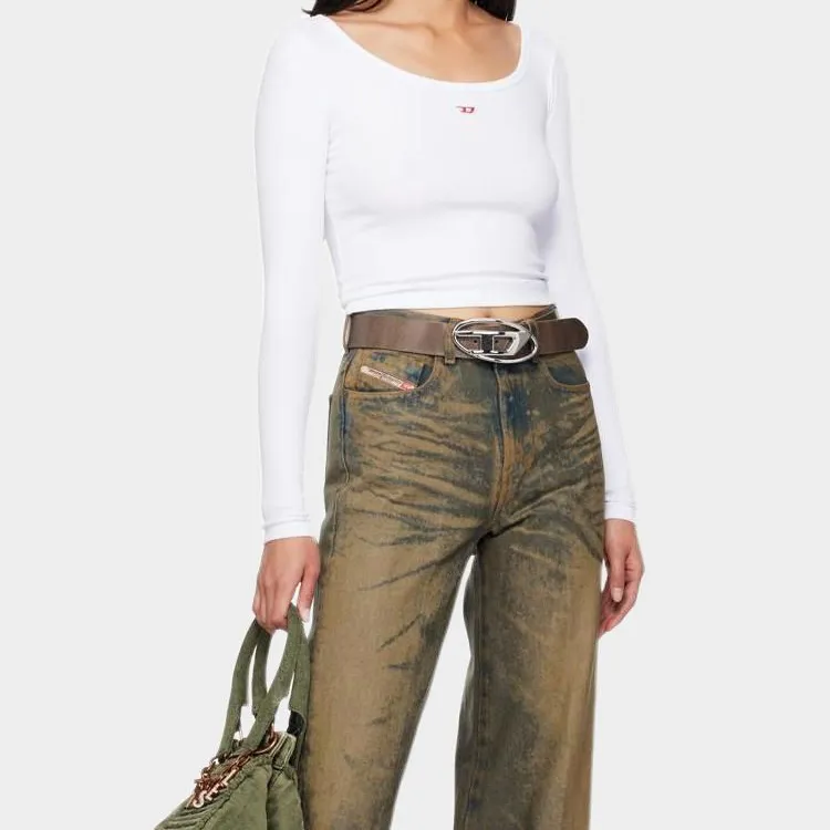DIESEL Leather Metal Leather Belts Women's Gray Width 4CM-2