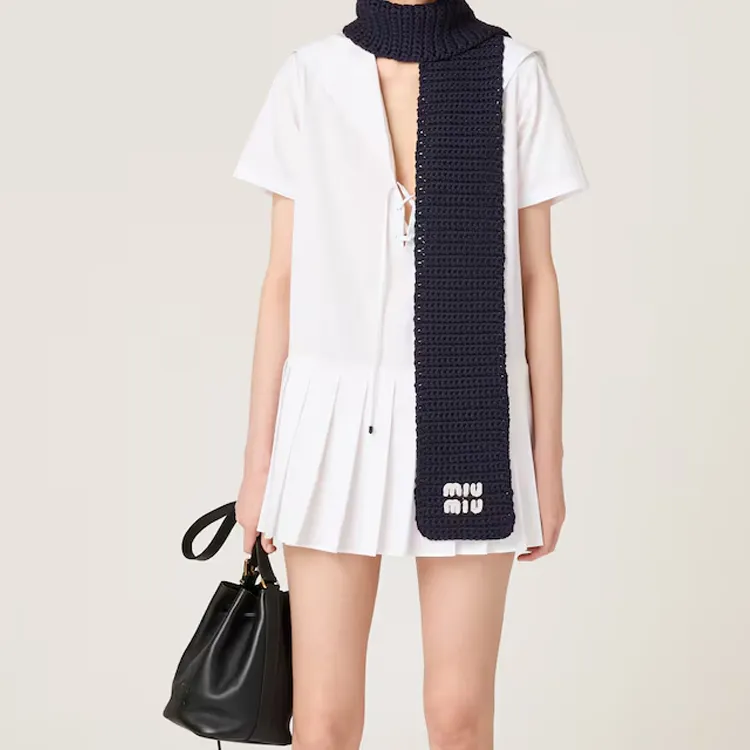 MIU MIU Wool Fabric Knit Scarves Unisex Blue-1