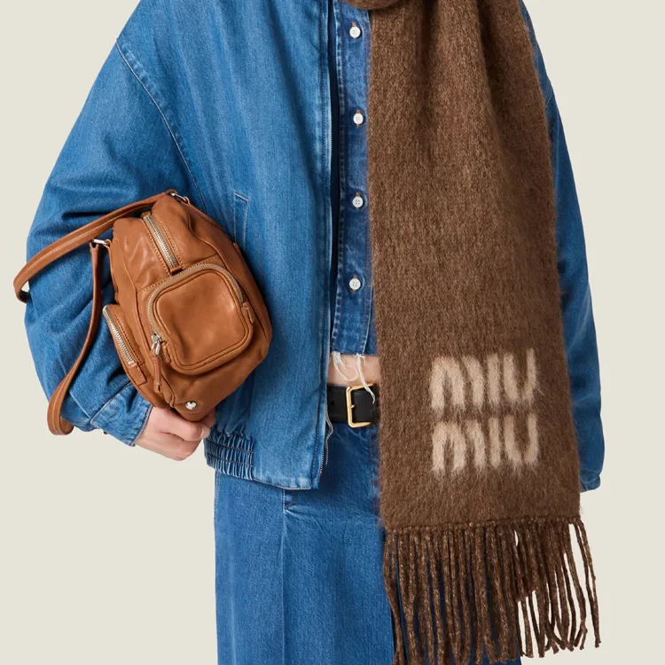MIU MIU Wool Mohair Fabric Knit Scarves Unisex Brown-1